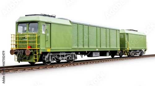a green rail car isolated on a clean white background, symbolizing efficient freight transport in the industrial sector