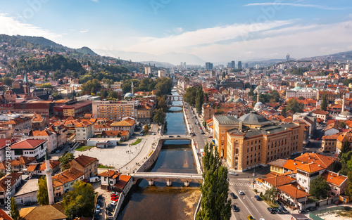 Aerial view of Sarajevo downtown the capital of Bosnia and Herzegovina photo