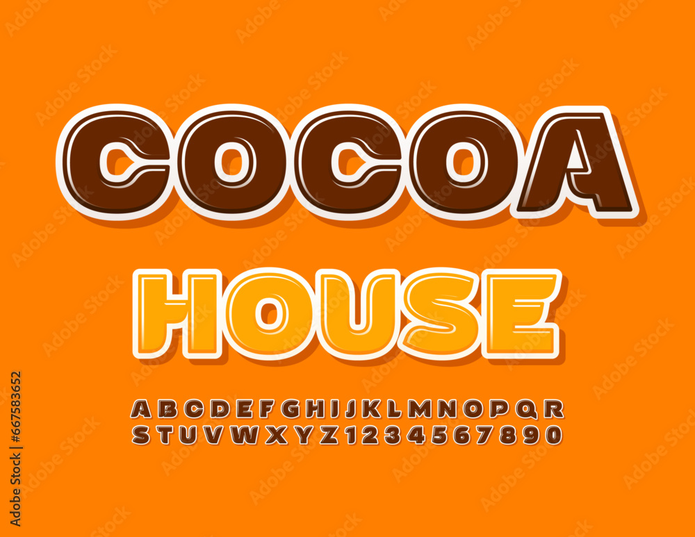 Vector delicious emblem Cocoa House. Stylish Brown Font. Modern Glossy