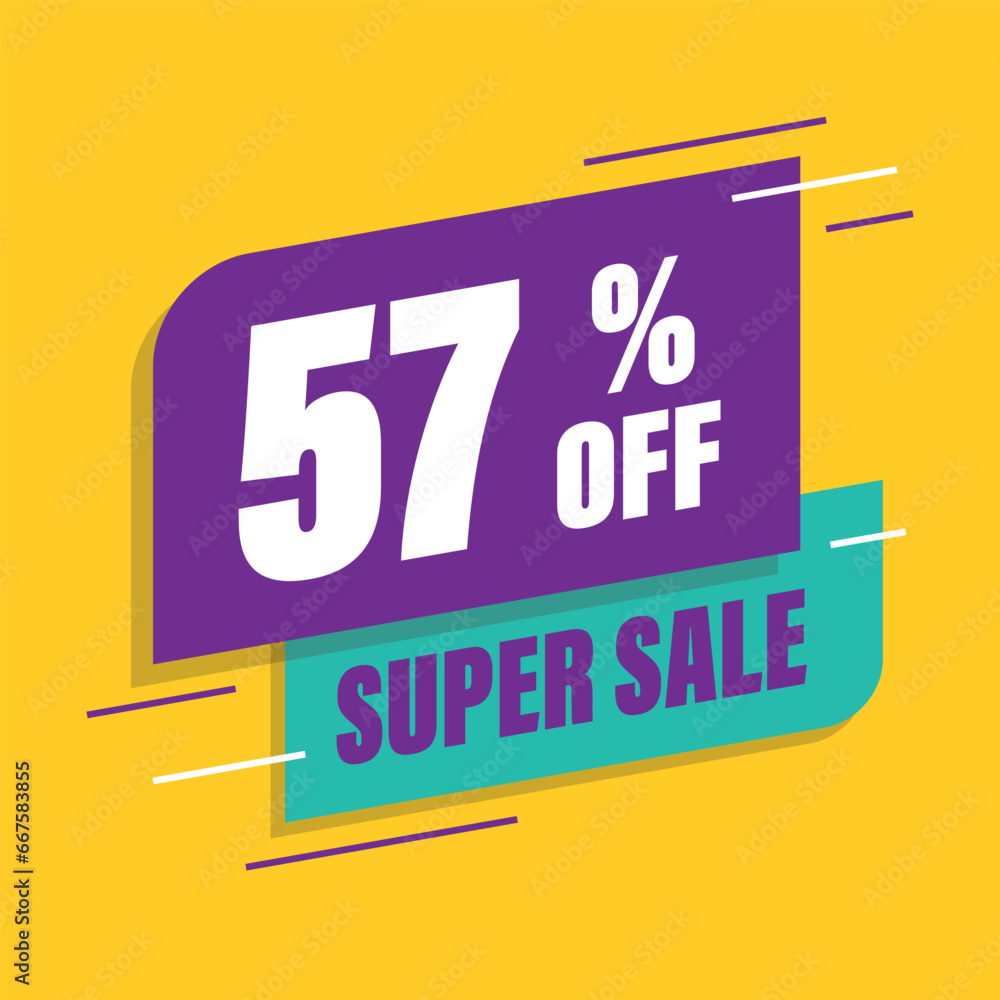 Fifty seven 57% percent purple and green sale tag vector