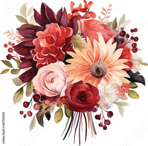 Watercolor wedding bouquet on white background