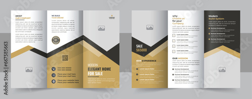 Real estate business trifold brochure template layout, Construction and renovation trifold brochure template design vector photo