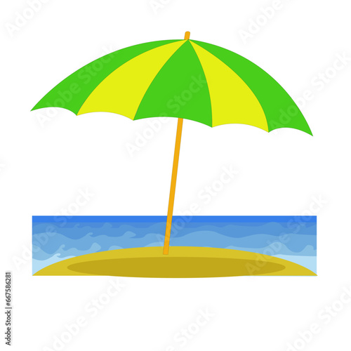 Parasol ouvert sur une île en bord de mer