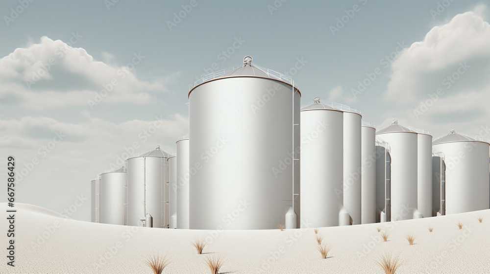grain silos in the field with copy space