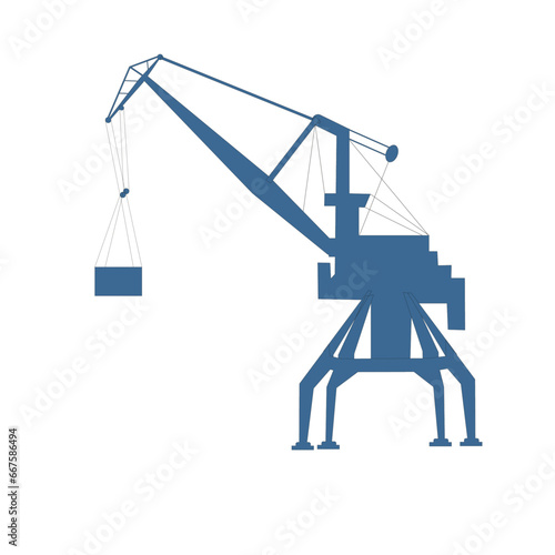 Silhouette d'une grue portuaire avec chargement sur la flèche
