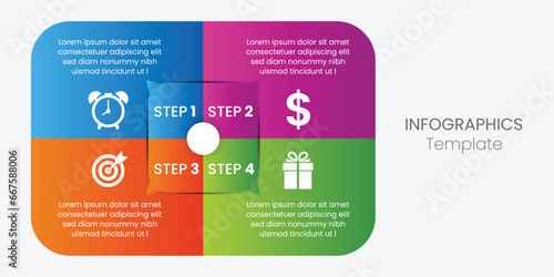 Infographic template Vector. Business process with 2 steps, options, circles. Can be used for workflow diagrams, annual reports, presentation