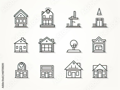 set of icons of houses and buildings