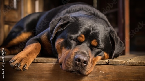Sleeping Rottweiler Dog in Dreamland, Peaceful and Relaxed