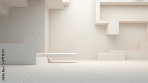 White geometric empty architecture interior space room studio background. copy space