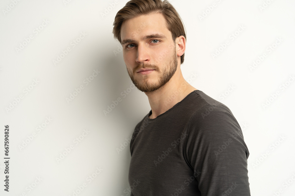 Portrait of happy casual handsome man smiling, Mid adult guy Isolated on white background, copy space Portrait of happy casual handsome man smiling, Mid adult guy Isolated on white background, copy space