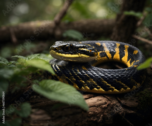 Vibrant Yellow and Black Snake Portrait