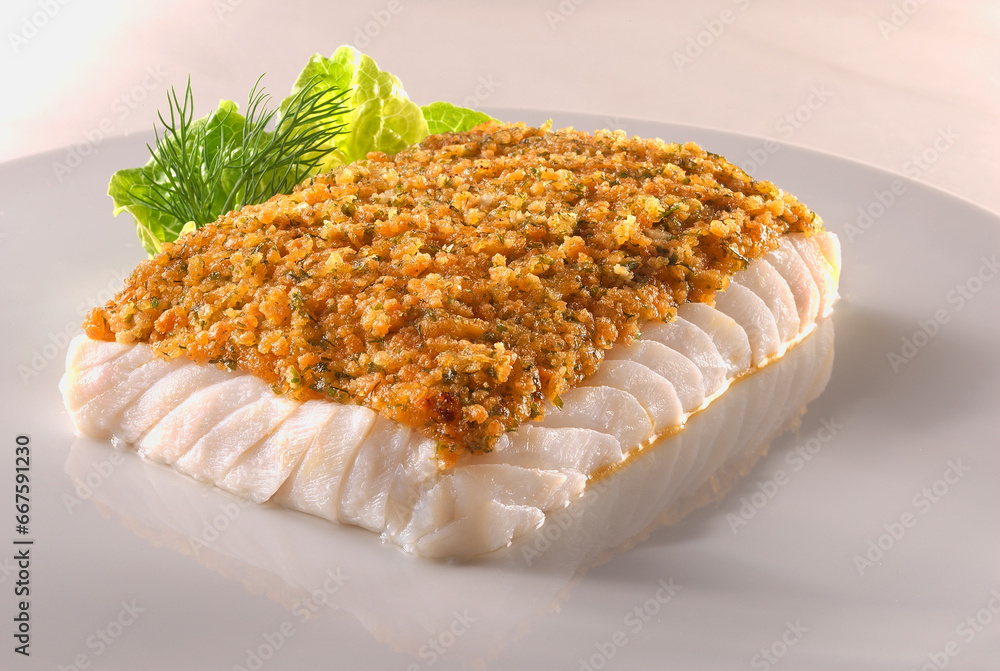 Poster, Print Schlemmerfilet, Kabeljau, Fisch, Tellergericht, Ofengericht, überbacken,, 40x26.7 cm