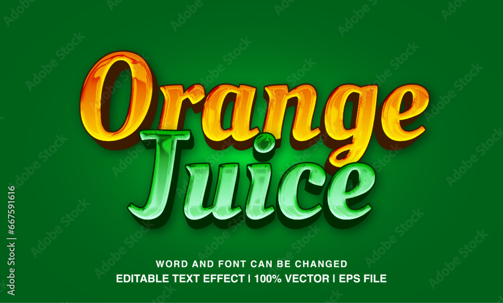 Orange juice editable text effect template, 3d cartoon style typeface, premium vector