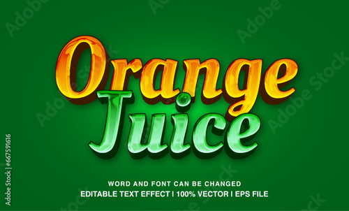 Fototapeta Naklejka Na Ścianę i Meble -  Orange juice editable text effect template, 3d cartoon style typeface, premium vector