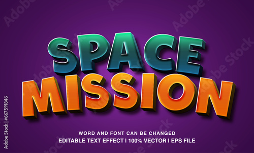 Space mission editable text effect template, 3d cartoon style typeface, premium vector