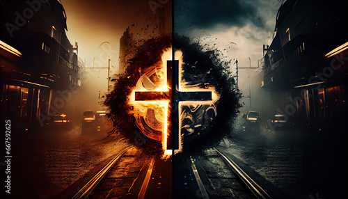 Inner Struggle Good Versus Evil Moral Cross Roads Background