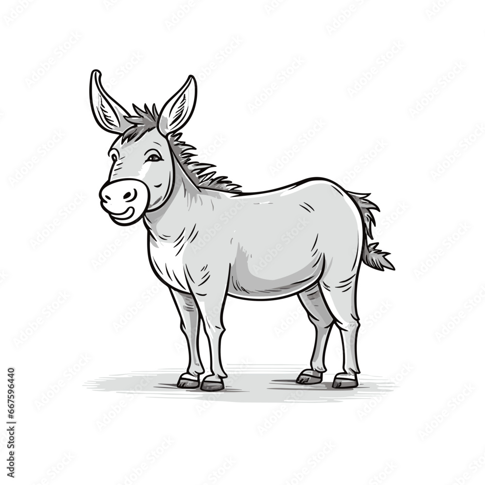 Donkey hand-drawn illustration. Donkey. Vector doodle style cartoon illustration
