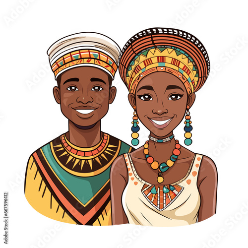 African couple hand-drawn comic illustration. African couple. Vector doodle style cartoon illustration
