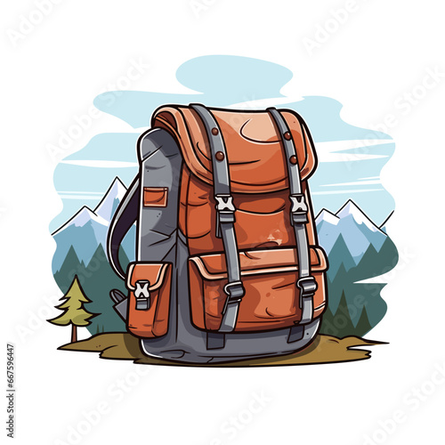 Hiking backpack hand-drawn comic illustration. Hiking backpack. Vector doodle style cartoon illustration