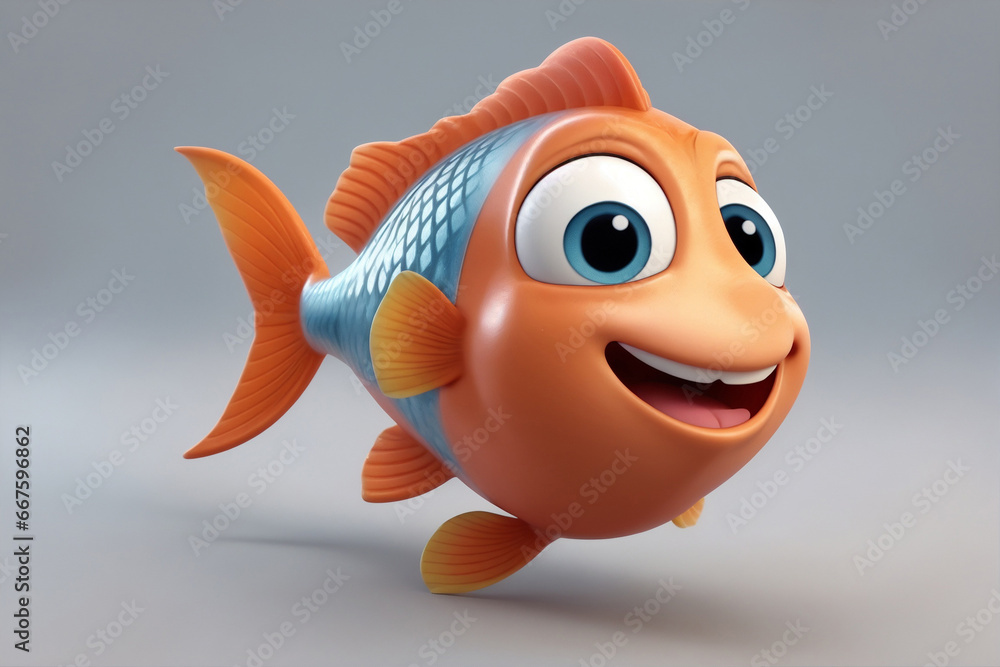 A charming 3D render of a baby fish on white background in the form of an cute adorable and lovable cartoon character A charming 3D render of a baby fish on white background in the form of an cute adorable and lovable cartoon character