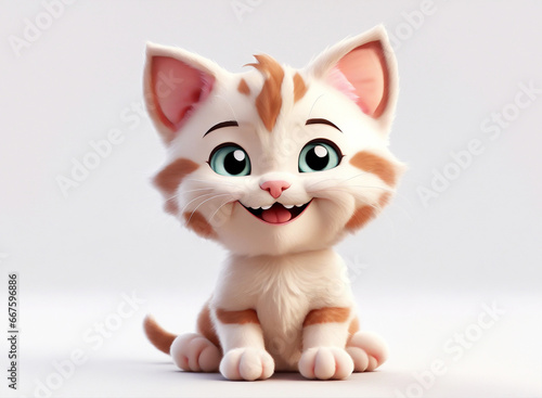 A charming 3D render of a baby kitten cat on white background in the form of an cute adorable and lovable cartoon character