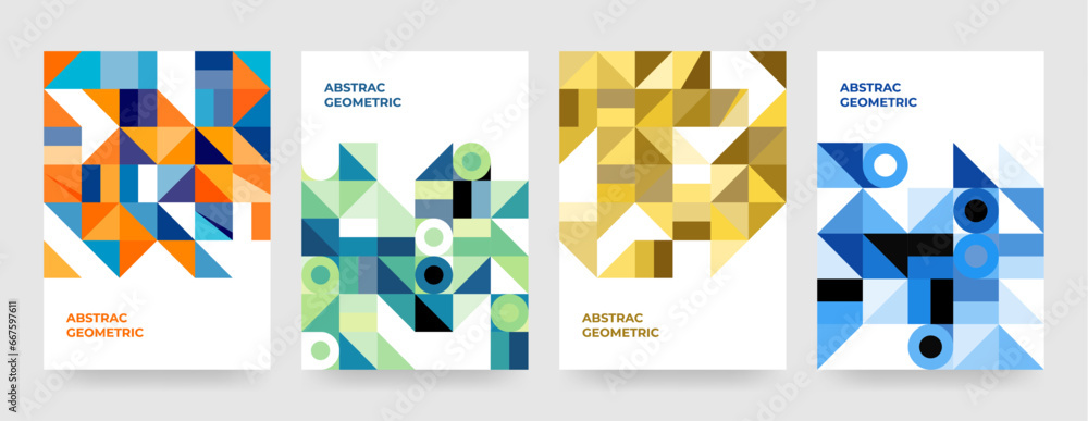 Modern colorful flyer with geometric shapes, geometry graphics and abstract background vector set. print or presentationd design element. - obrazy, fototapety, plakaty 