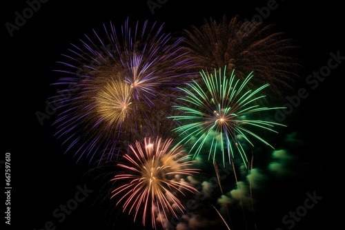 A beautiful display of colorful fireworks lighting up the night sky. Generative AI
