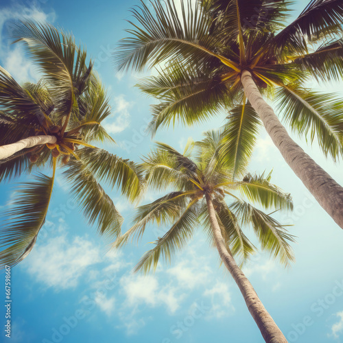 Summer holidays travel concept. Palm trees against blue sky