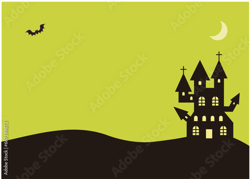 ハロウィンのお城のある背景イラスト