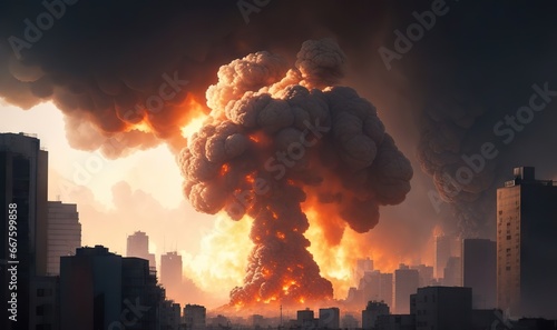 banner Default an explosion over the city smoke and fire