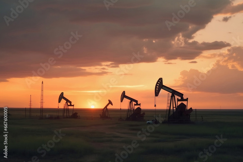 Wallpaper Mural Oil pumps mined oil and gas at sunset generative ai Torontodigital.ca