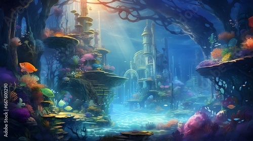 Underwater world. Underwater world. Fantasy world. 3D rendering