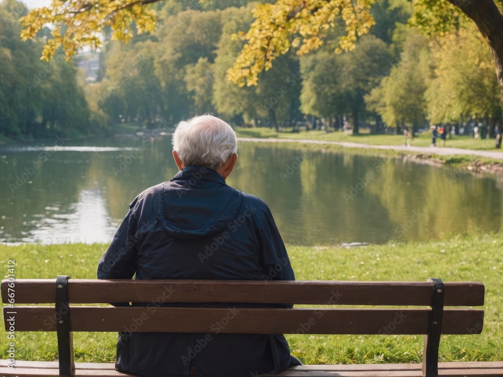 senior man sitting on bench in park senior man sitting on bench in park