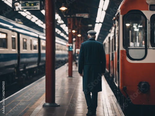 senior old man on train station