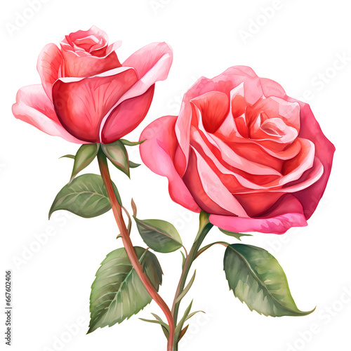 Watercolor Rose Valentine Clipart Illustration