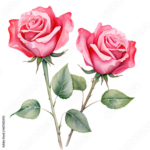 Watercolor Rose Valentine Clipart Illustration
