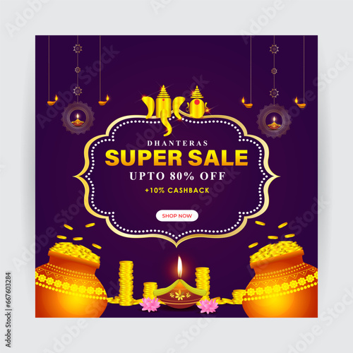 Vector illustration of Happy Dhanteras Sale social media feed template