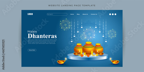 Vector illustration of Happy Dhanteras Website landing page banner Template