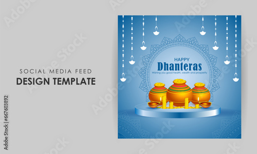 Vector illustration of Happy Dhanteras social media feed template