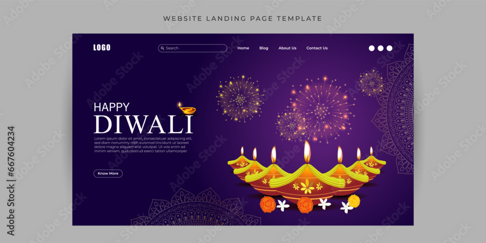 Vector illustration of Happy Diwali Website landing page banner Template