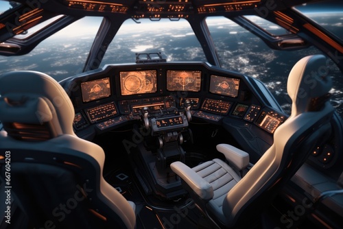 Fototapeta Naklejka Na Ścianę i Meble -  A spaceship cockpit that combines futuristic technology and design.