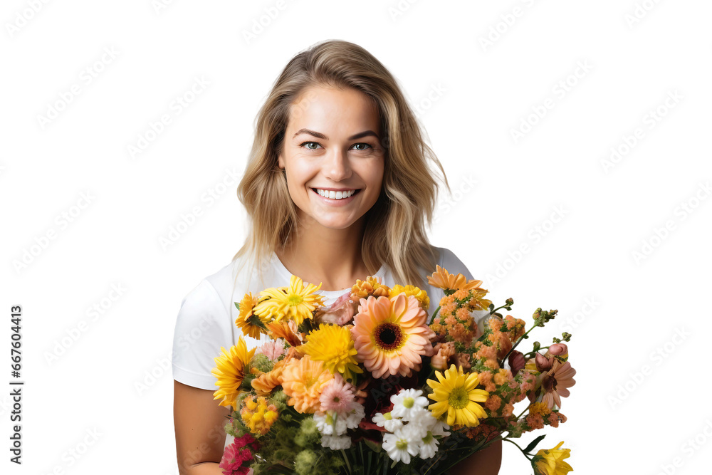 German Woman with Flowers on transparent background.