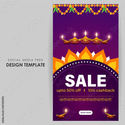 Vector illustration of Happy Diwali Sale social media feed template