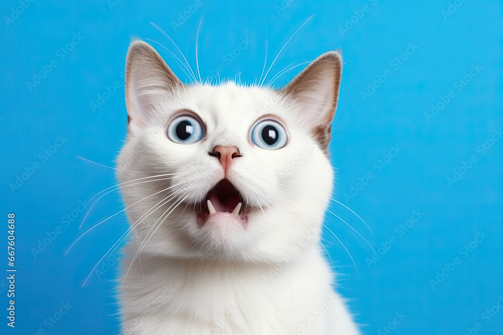 Surprised funny cat, big eyes, open mouth, funny animal Surprised funny cat, big eyes, open mouth, funny animal