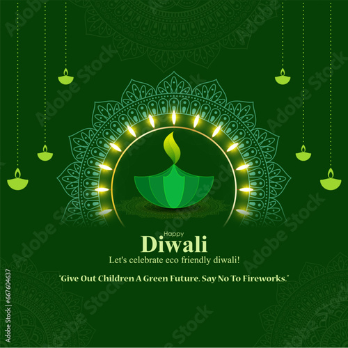 Vector illustration of Happy Green Diwali social media feed template