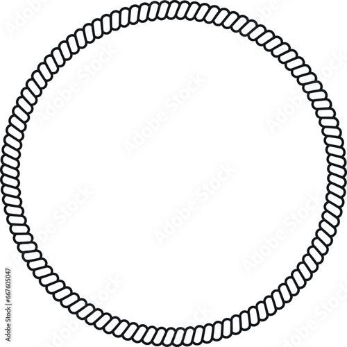 Round rope frame minimalist border with twisted textile knot line art vector illustration