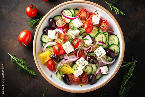 greek salad top view, healthy eating 