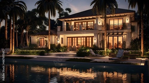 Luxury villa at sunset.