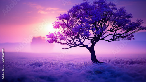 Beautiful Purple Twilight Landscape win Big Tree © LadyAI