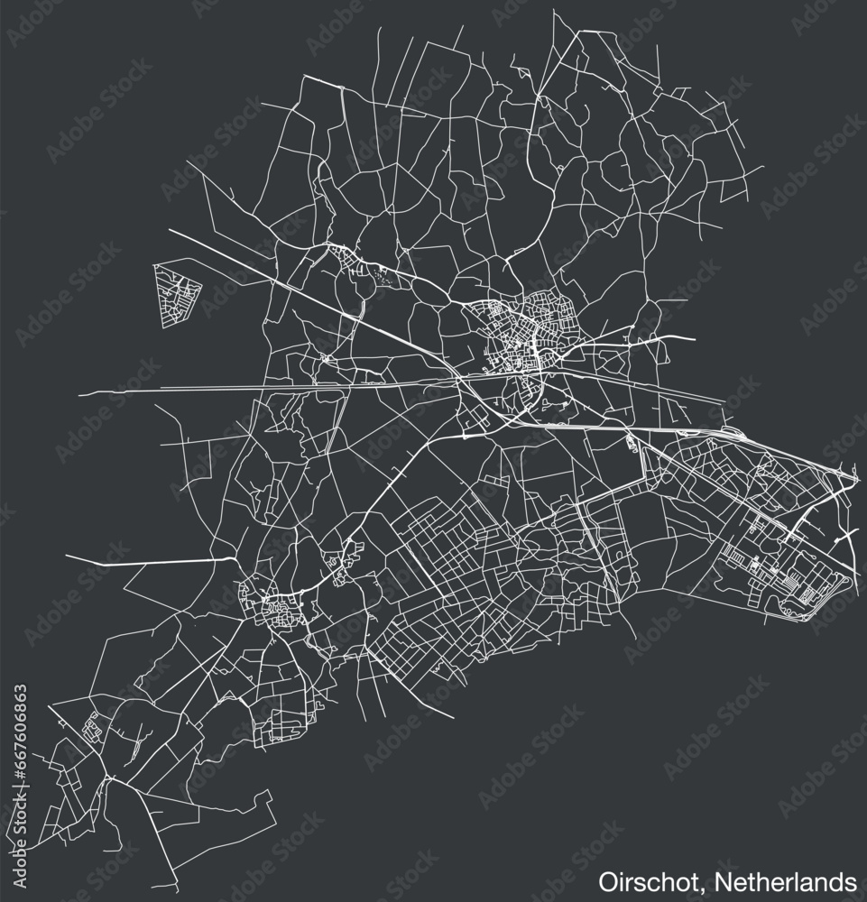 Detailed hand-drawn navigational urban street roads map of the Dutch city of OIRSCHOT, NETHERLANDS with solid road lines and name tag on vintage background